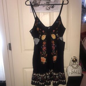 ChicMe Size XL Black Dress with flowers & side cut out accents